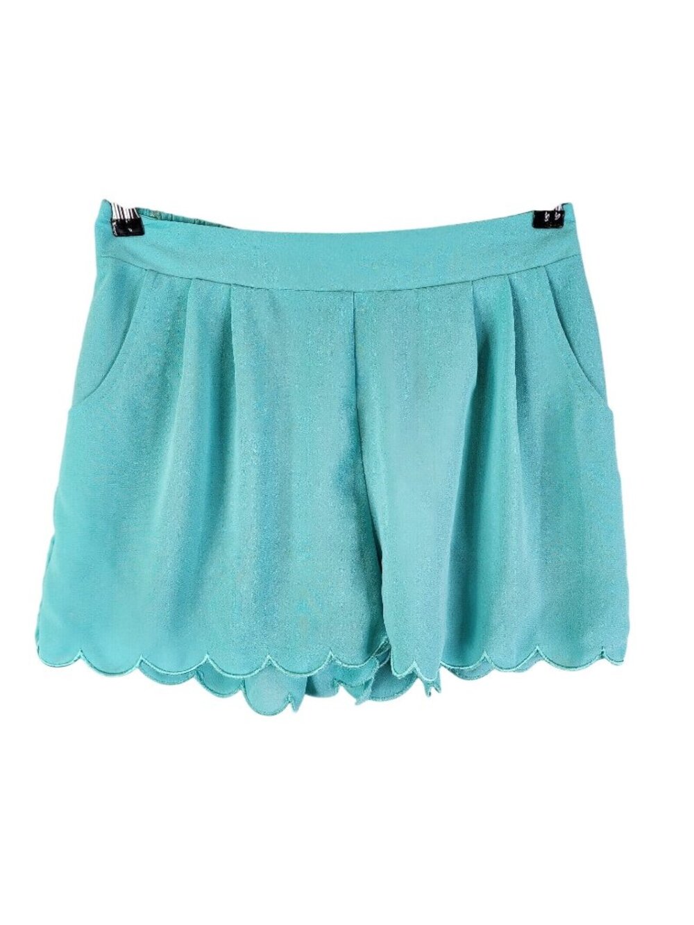 Womens Mine Teal Blue Scalloped Shorts 100% Polyester Elastic Waist Size S